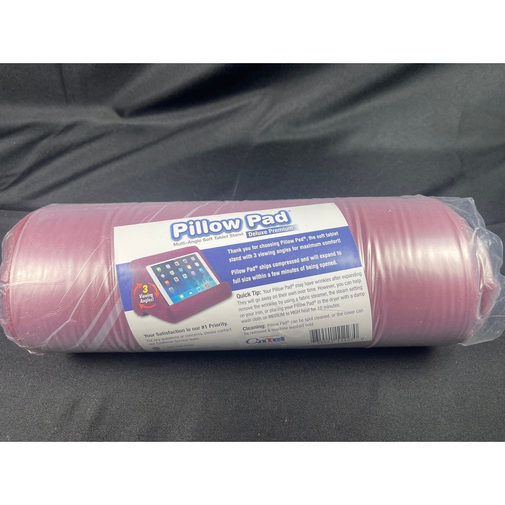 Ontel Pillow Pad Deluxe Premium Multi-Angle Soft Tablet Stand Burgundy Red New